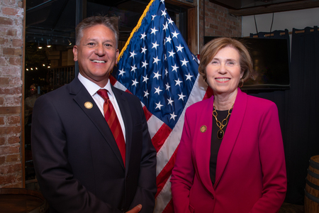 Chief Judge Robert Villa and Illinois Supreme Court Justice Elizabeth Rochford recognize Kane County attorneys for their pro bono work.