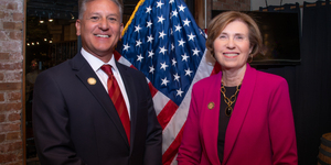 Chief Judge Robert Villa and Illinois Supreme Court Justice Elizabeth Rochford recognize Kane County attorneys for their pro bono work.